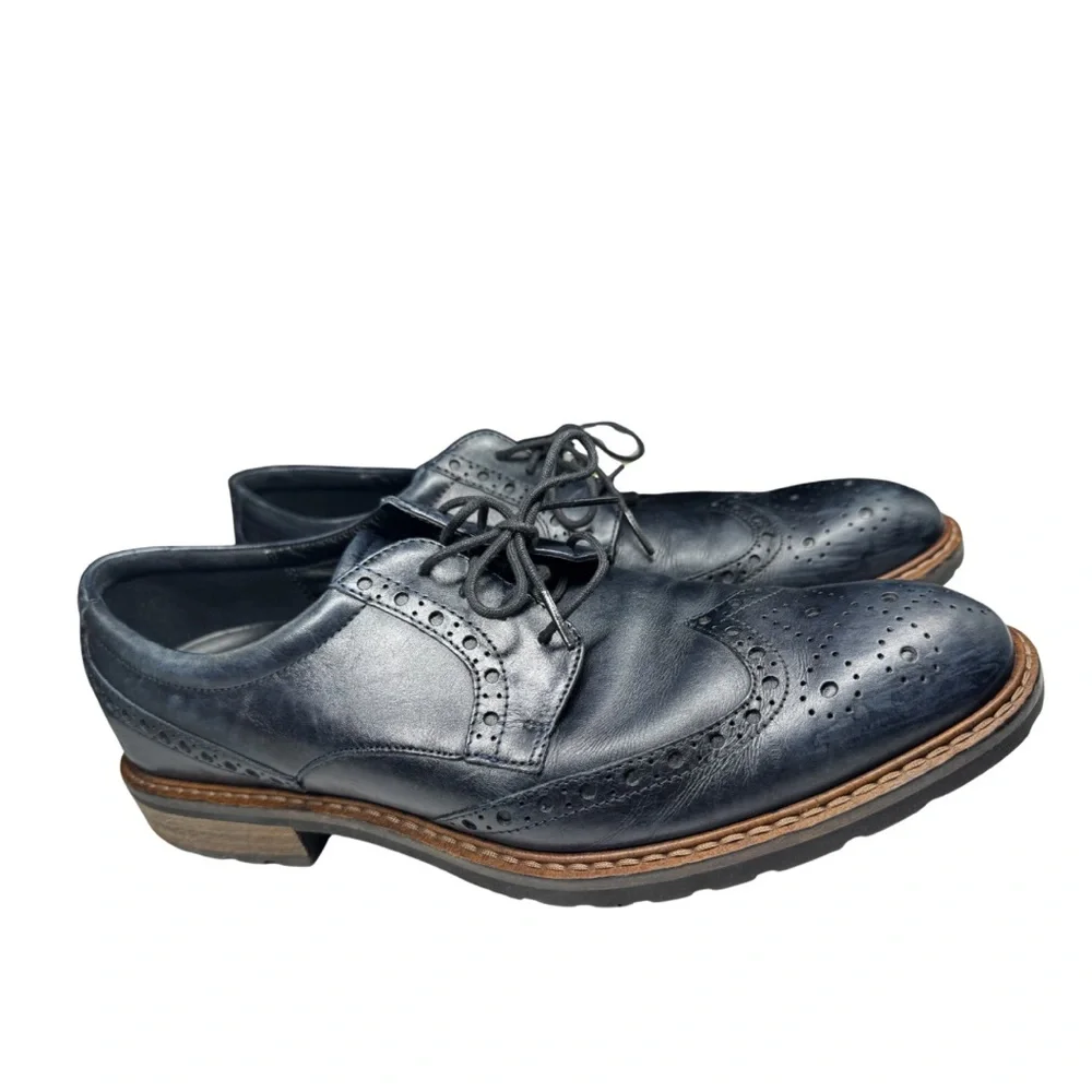 Ecco Men's Navy Leather Oxfords 10 office professional work dress 44 wingtip